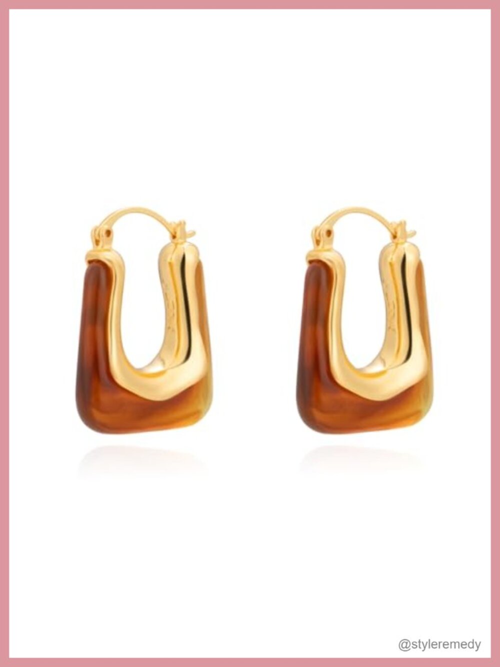 Gold Plated Resin Hoop Earrings Rectangle Dangle Statement